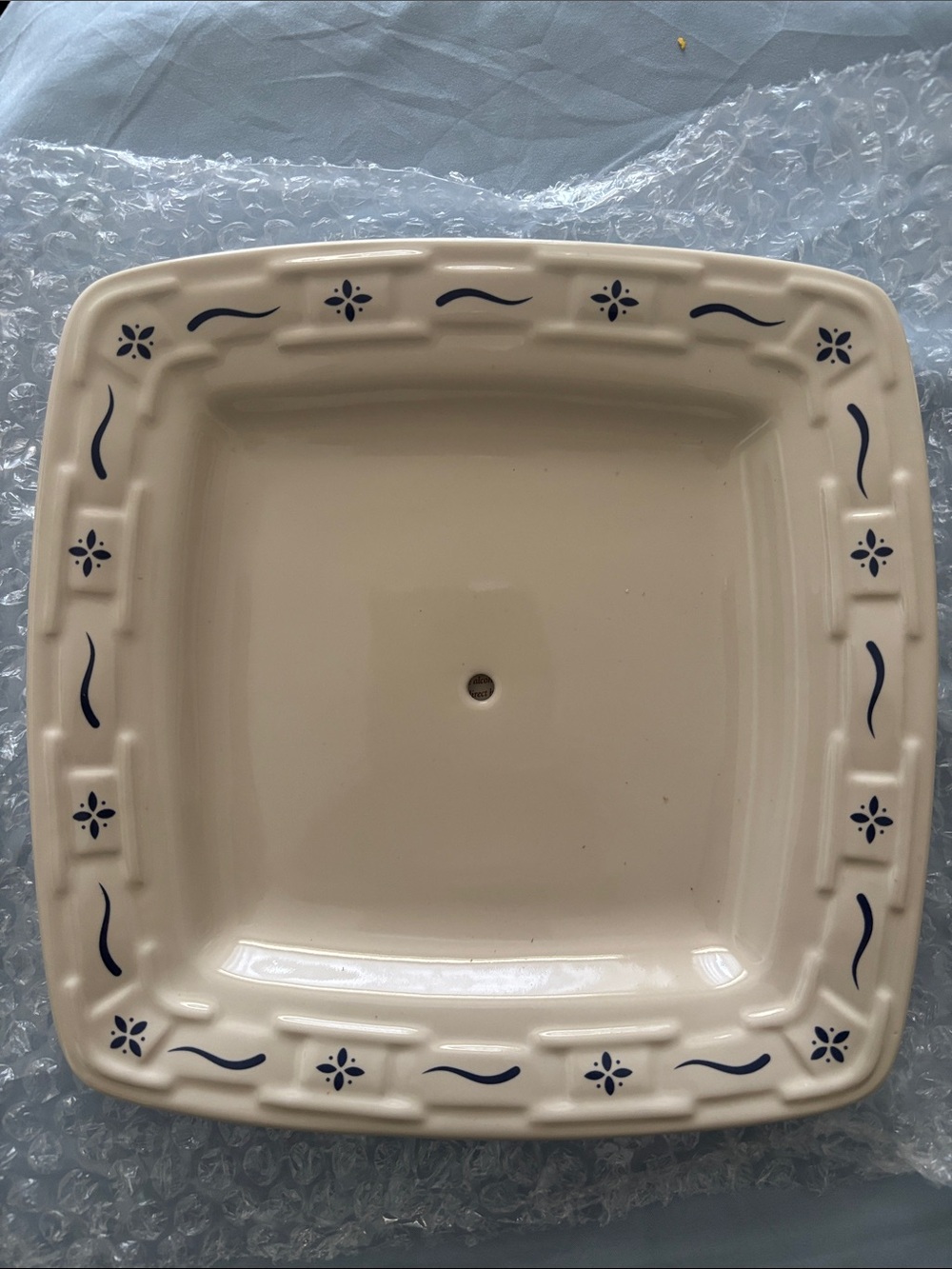 Longaberger Cream With Blue Border Two-Tier Ceramic Stand - Picture 4 of 6
